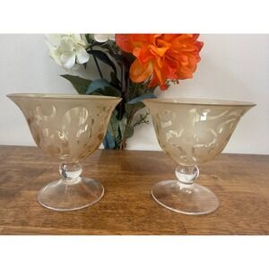 Vintage Etched Art Glass Goblets Likely Michael Weems Frosted Stemware Set Retro